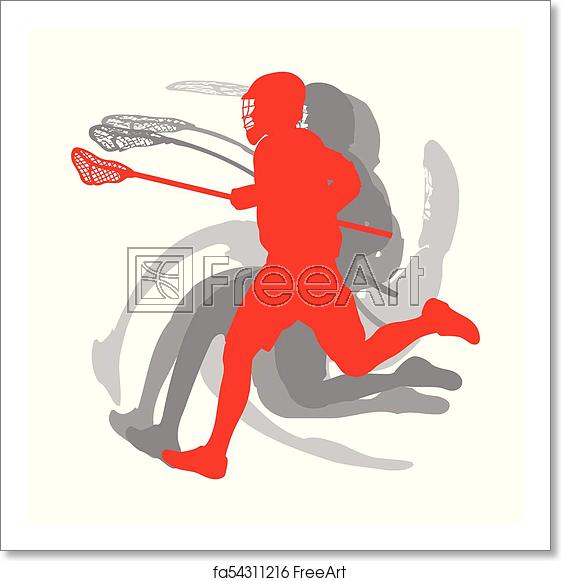 561x581 Free Art Print Of Lacrosse Sport Silhouette Player In Red Concept