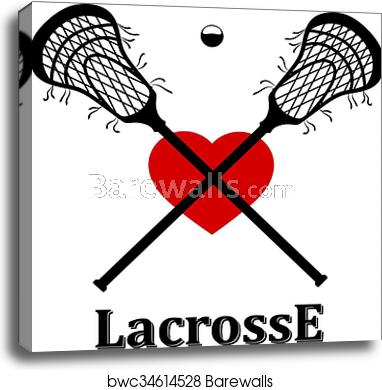 382x390 Crossed Lacrosse Stick, Ball Canvas Print Barewalls Posters