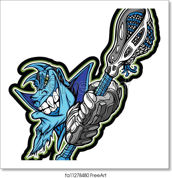 561x581 Free Art Print Of Blue Demon Mascot Holding Lacrosse Stick Vector
