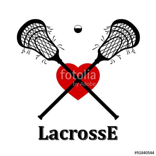 500x500 Crossed Lacrosse Stick, Ball And Heart Vector Illustration Stock