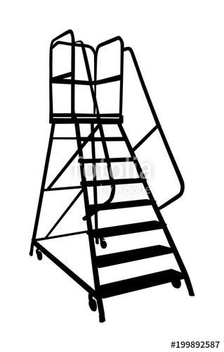 319x500 Industry Ladder Vector Silhouette, Iron Scaffold With Wheel