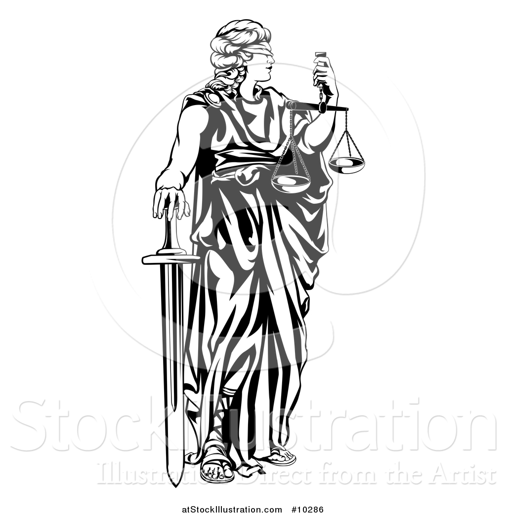 1024x1044 Vector Illustration Of A Black And White Blindfolded Lady Justice