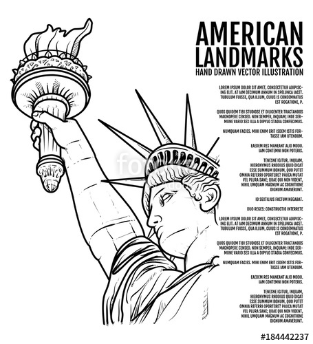 455x500 The Statue Of Liberty Hand Drawn Vector Illustration, American
