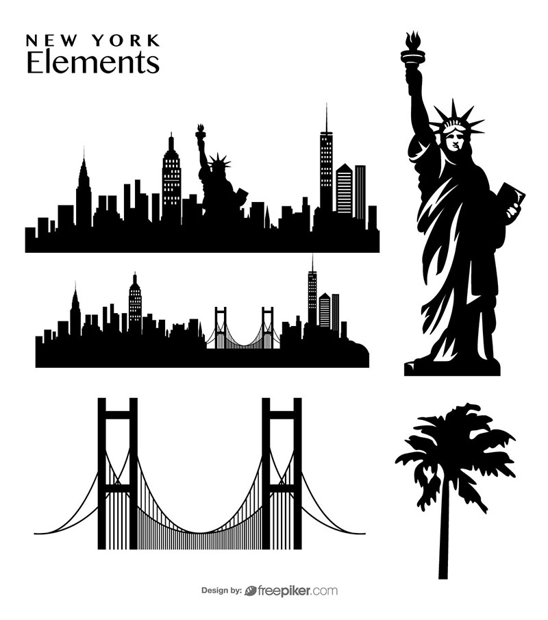 800x905 Freepiker New York Elements Skyline Statue Of Liberty Vector