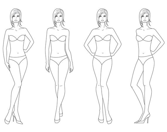 570x451 Female Silhouette Vector Sketchfashion Croquiswoman Etsy