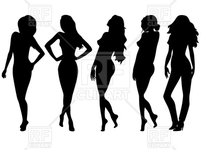 400x300 Set Of Five Female Black Silhouettes Vector Image Of Silhouettes