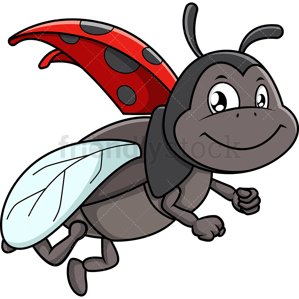 1000x1000 Flying Ladybug Cartoon Clipart Vector