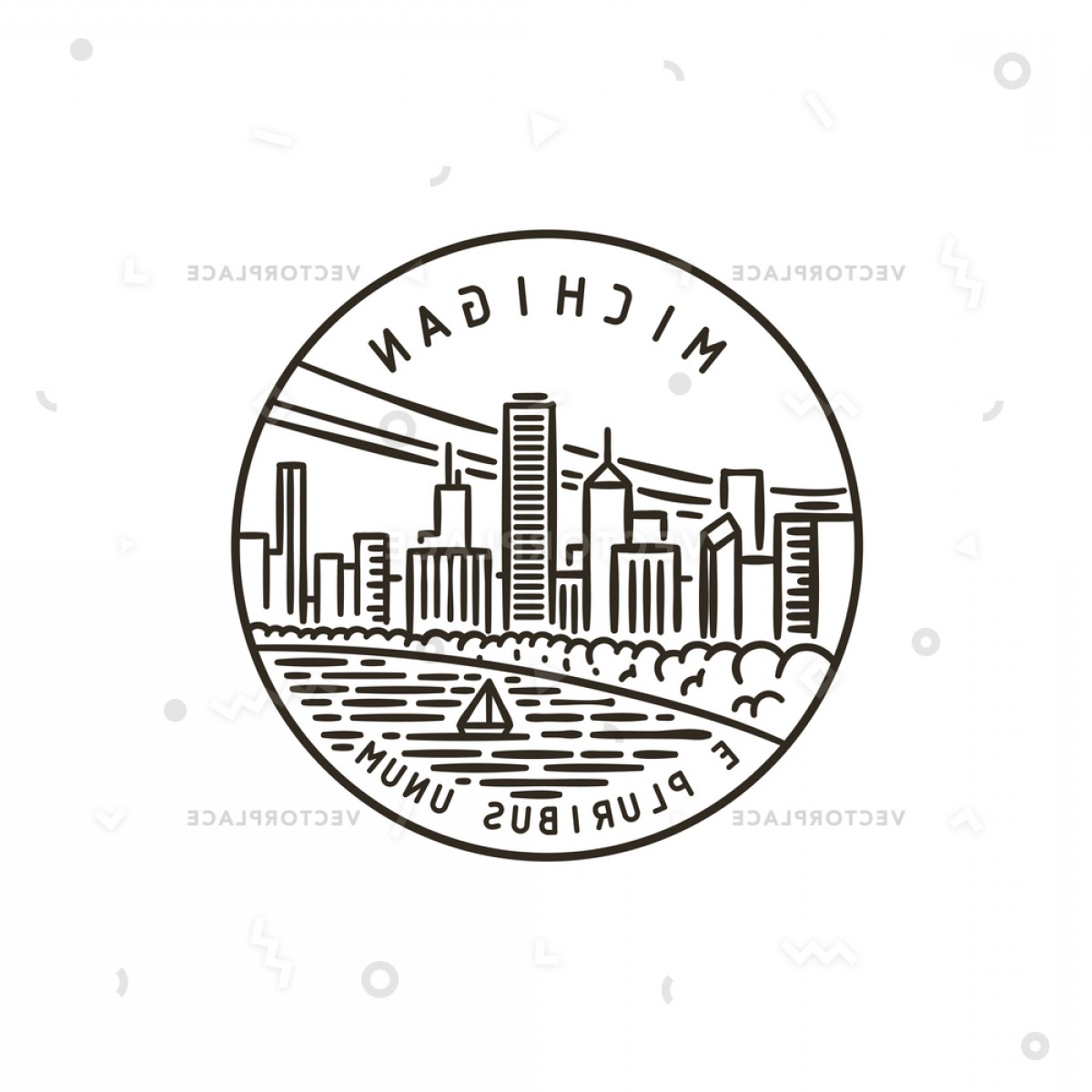 1200x1200 Vintage Round Label Michigan City Lake Vector Illustration