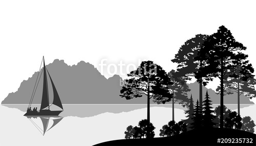 Landscape With Sailboat On A Mountain Lake, Fir Trees, Pines 500x286 Landscape With Sailboat On A Mountain Lake, Fir Trees, Pines