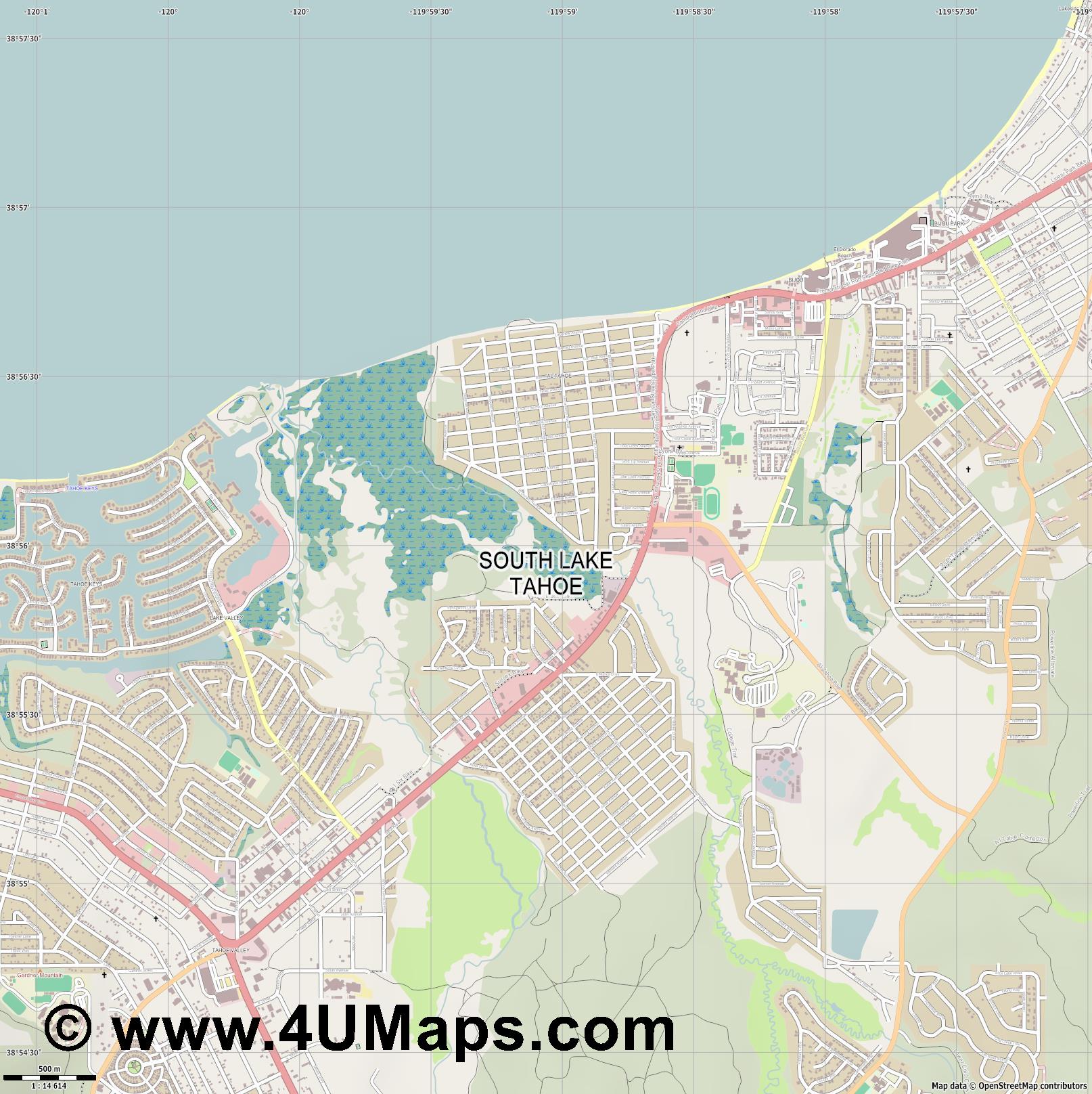 1614x1616 Pdf, Scalable Vector City Map South Lake Tahoe
