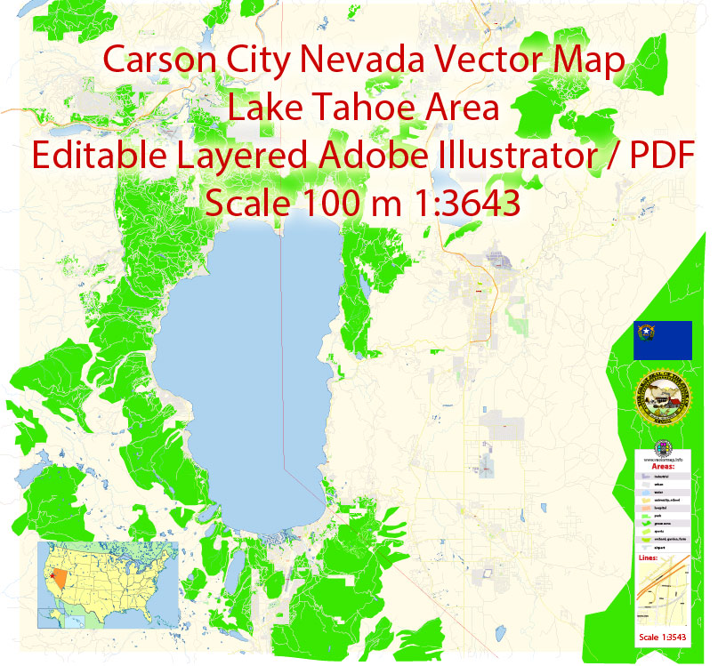 807x749 Carson City Nevada Map Vector Exact City Plan Detailed Street Map
