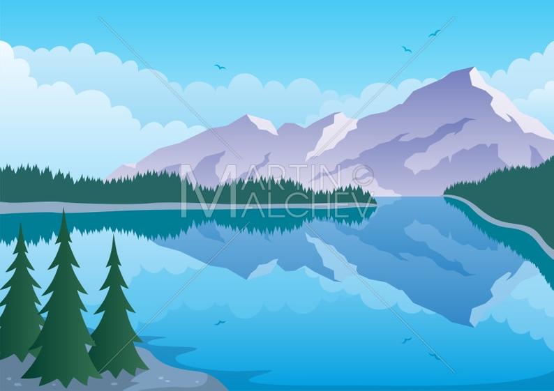 794x561 Mountain Lake Vector Illustration Water Mount Mountain Etsy