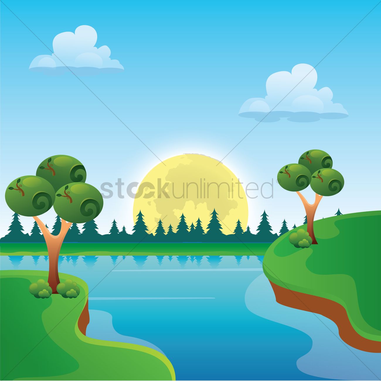 1300x1300 Sunset Lake Vector Image