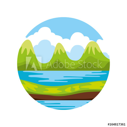 500x500 Beautiful Landscape With Lake Vector Illustration Design