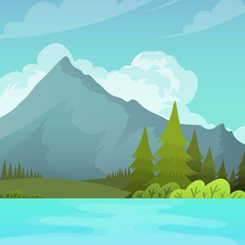 490x490 Flat Mountain Landscape With Lake Vector Background Illustration