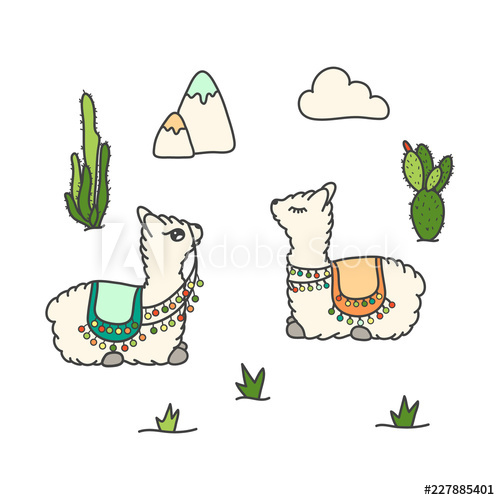 500x500 Cute Cartoon Lama Vector Illustration Hand Drawn
