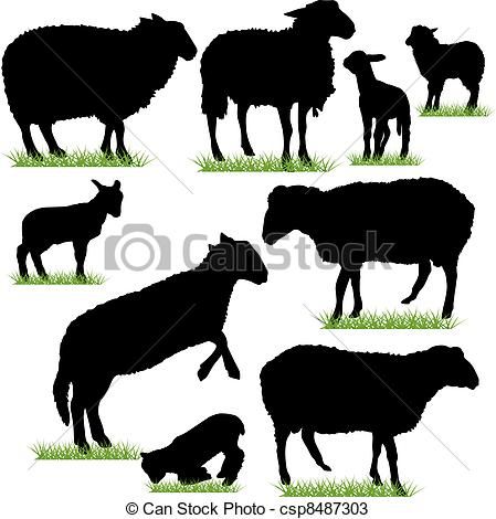 Vectors Of Sheep And Lambs Silhouettes Set 449x470 Vectors Of Sheep And Lambs Silhouettes Set