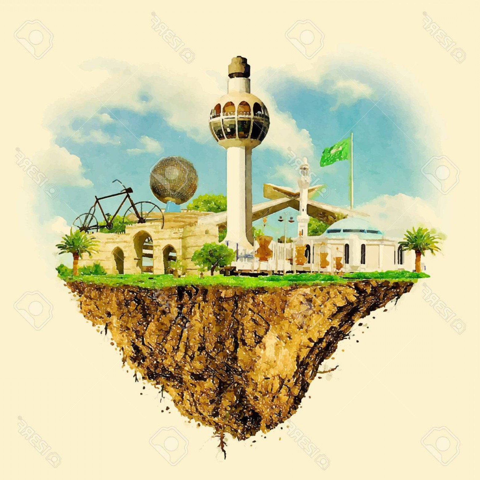 1560x1560 Photostock Vector Jeddah City Land Vector Floating On Water Color