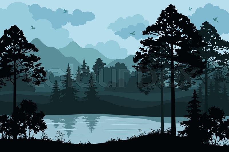 Evening Forest Landscape, Silhouettes Stock Vector Colourbox 800x532 Evening Forest Landscape, Silhouettes Stock Vector Colourbox
