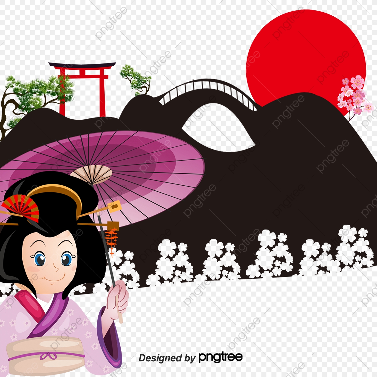 Japanese Kimono Decorated And Some Beautiful Landscape Silhouette 1200x1200 Japanese Kimono Decorated And Some Beautiful Landscape Silhouette