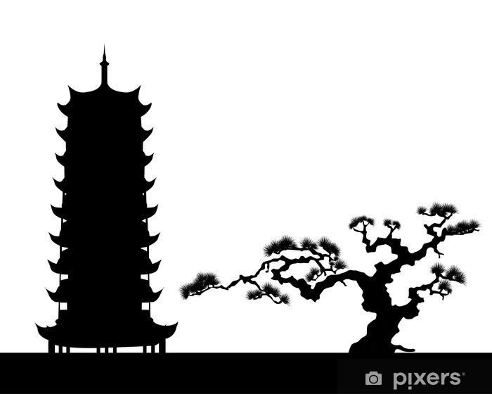 The Japanese Landscape Silhouette Vector Wall Mural 700x560 The Japanese Landscape Silhouette Vector Wall Mural
