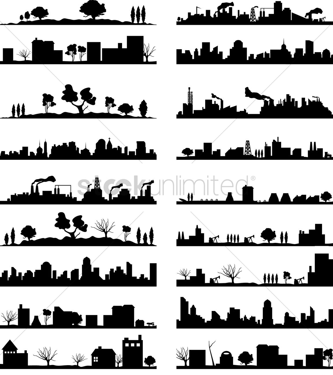 City Landscape Silhouette Collection Vector Image 1154x1300 City Landscape Silhouette Collection Vector Image