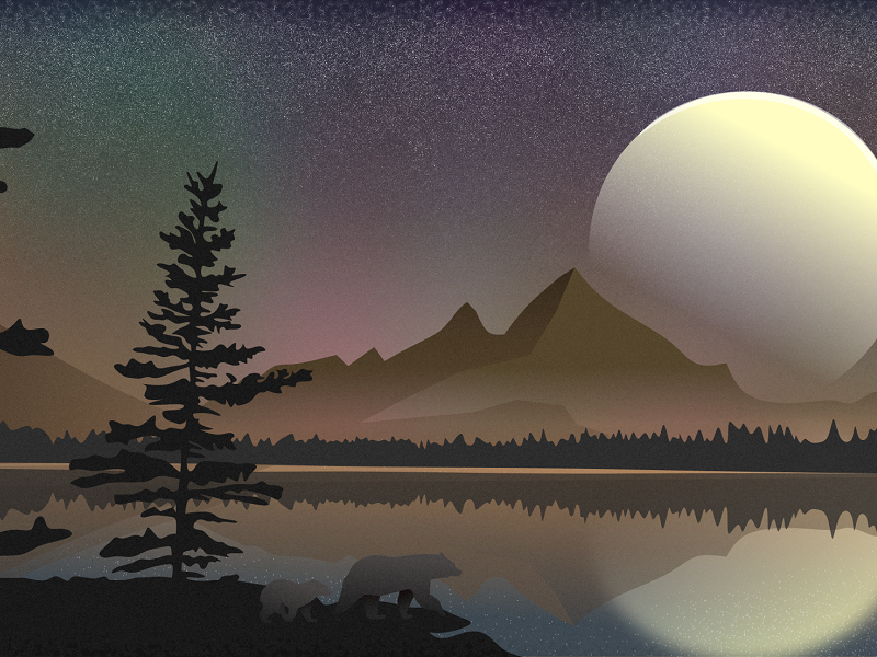 800x600 Minimal Lake Moon Flat Landscape Vector Art