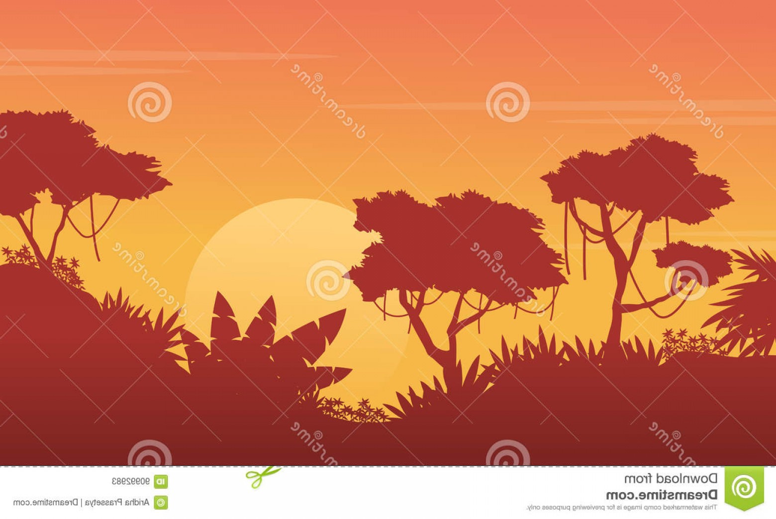 1560x1044 Stock Illustration Beauty Landscape Jungle Sunset Silhouette