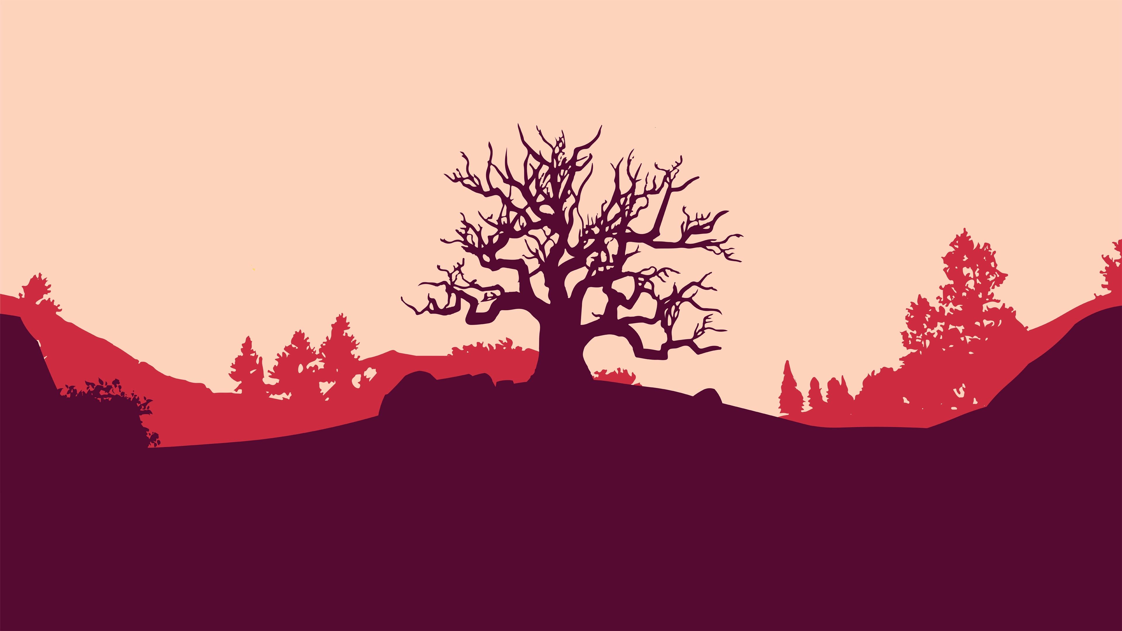 3840x2160 Wallpaper Tree, Vector, Art, Hill, Landscape Hd Widescreen