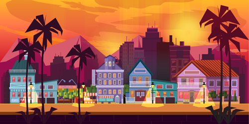 500x250 City Building Landscape Vector Graphic