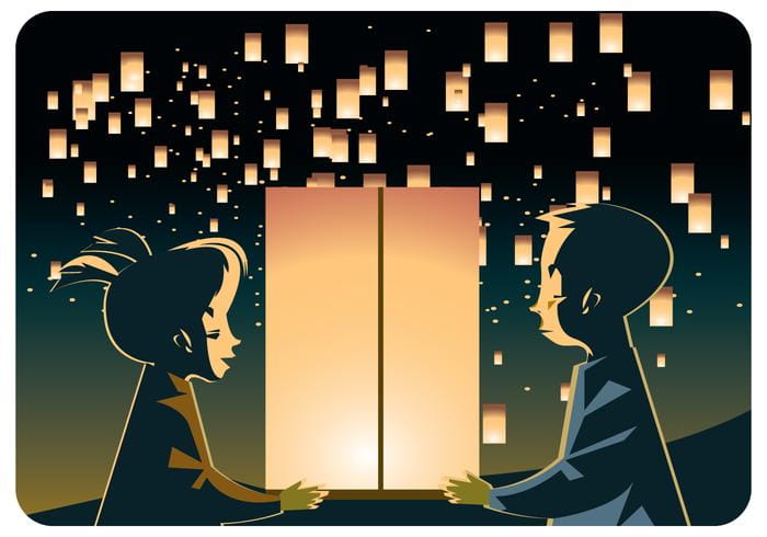 700x490 Kids Couple With Sky Lantern Vector Free Graphics