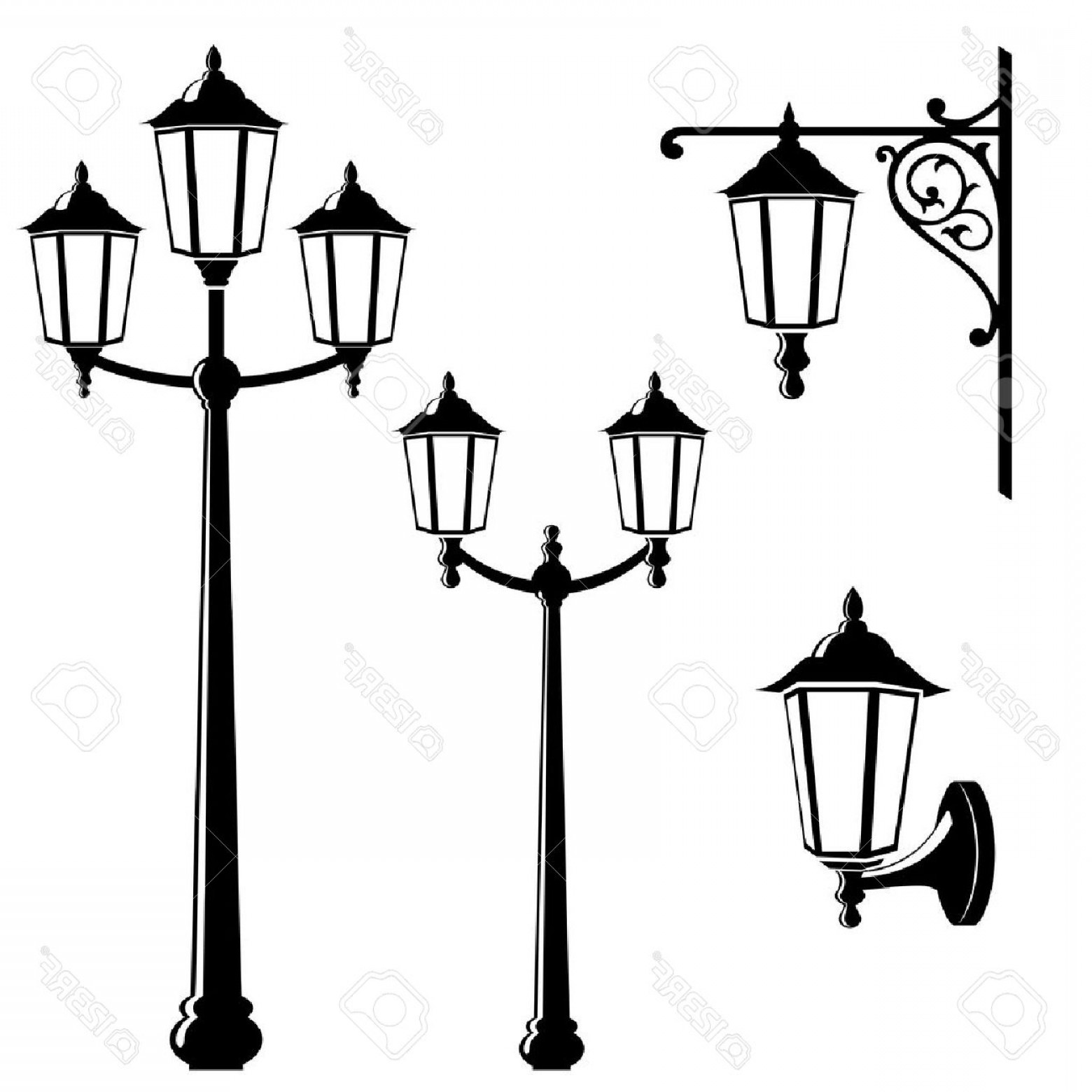 1560x1560 Photostock Vector Graphic Vintage Street Lantern Silhouettes