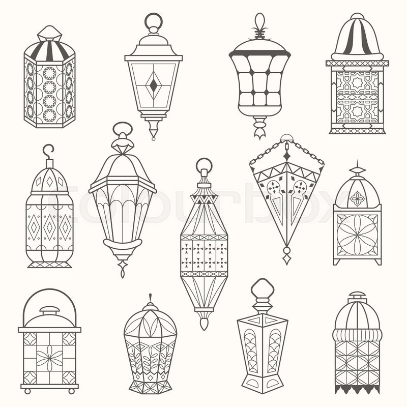 800x800 Set Of Old Lamps Lantern Vector Dark Stock Vector Colourbox