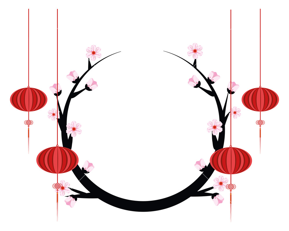 1000x800 Cherry Blossom Branch And Hanging Lantern Vector Illustration