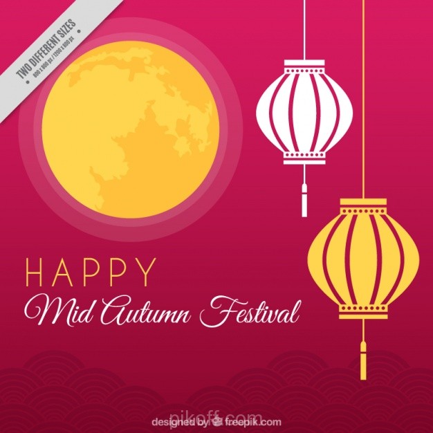 626x626 Mid Autumn Festival Background Of Moon With Lanterns Vector