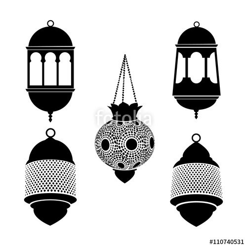 500x500 Set Of Arabic Lanterns Black Silhouettes Of Ramadan Lamps