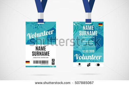 450x301 Event Volunteer Id Card Set With Lanyard Vector Design And Text