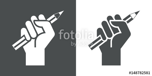 Icono Plano Mano Con Lapiz Gris Y Blanco Stock Image And Royalty 500x250 Icono Plano Mano Con Lapiz Gris Y Blanco Stock Image And Royalty