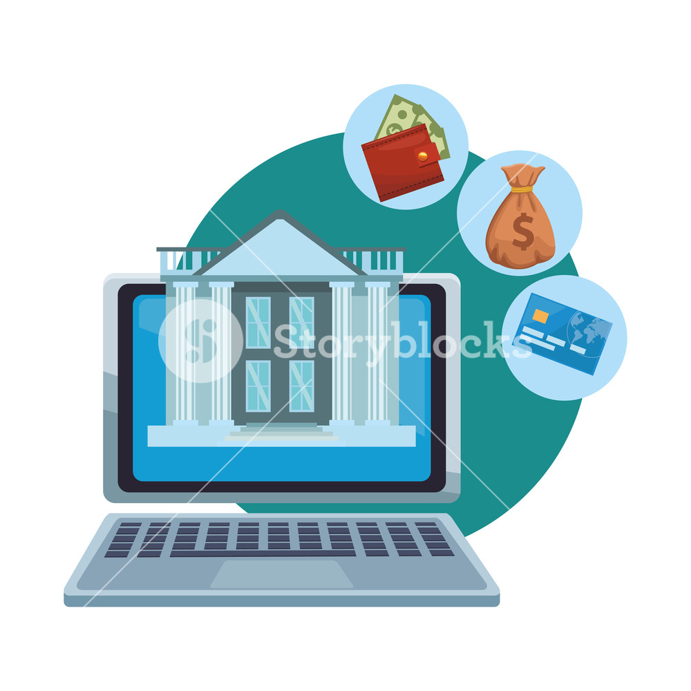 1000x1000 Online Bank And Money Icons From Laptop Vector Illustration