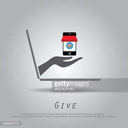 416x416 Hand Hold Mobile Shop From Laptop Vector Icon Premium Clipart