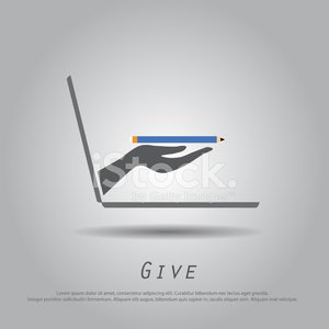 300x300 Hand Hold Pencil From Laptop Vector Icon Stock Vectors