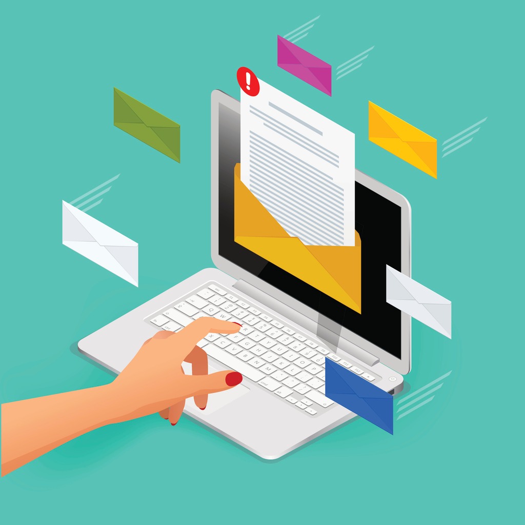 1024x1024 Incoming Email Isometric Vector Concept Receiving Messages Laptop