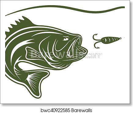 435x370 Largemouth Bass And Lure Vector Design Template, Art Print