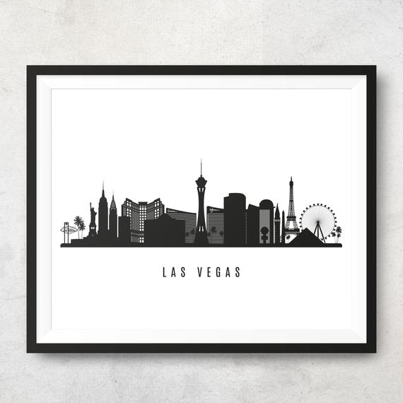 570x570 Las Vegas Skyline Printable Las Vegas Black White Wall Art Etsy