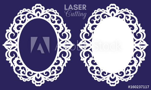 500x300 Laser Cut Vector Abstract Oval Frames With Swirls, Vector Ornament