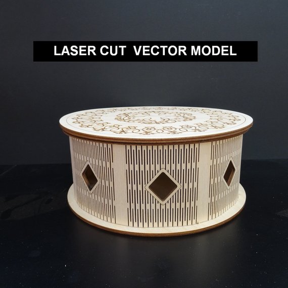 570x570 Round Box Laser Cut Vector Plan, Laser Cut Vector Model, Laser