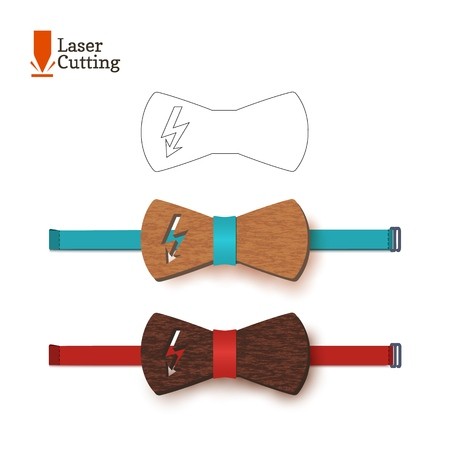 450x450 Laser Cut Bow Tie Template With Flash Symbol, Vector Silhouette