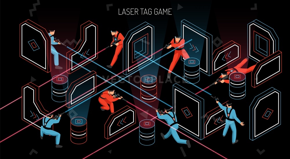 Laser Tag Indoor Outdoor Team Game Vector Illustration 1000x550 Laser Tag Indoor Outdoor Team Game Vector Illustration