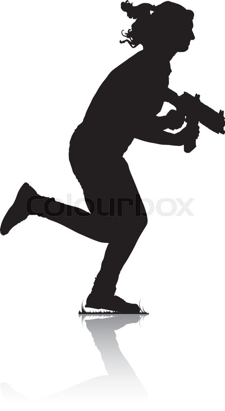 Silhouette Of Young Running Girl, Armed With A Rifle For Play In Laser Tag 438x800 Silhouette Of Young Running Girl, Armed With A Rifle For Play In Laser Tag