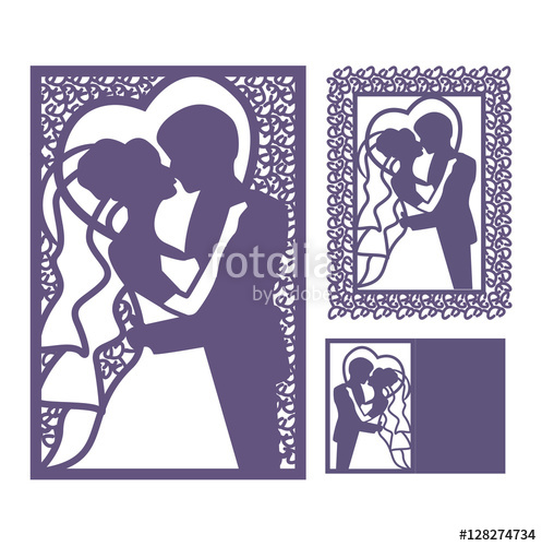 497x500 Bride And Groom Silhouette Laser Cut Invitation Vector Postcard
